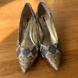 J. Renee Gold Glam Glitter Heels 6.5